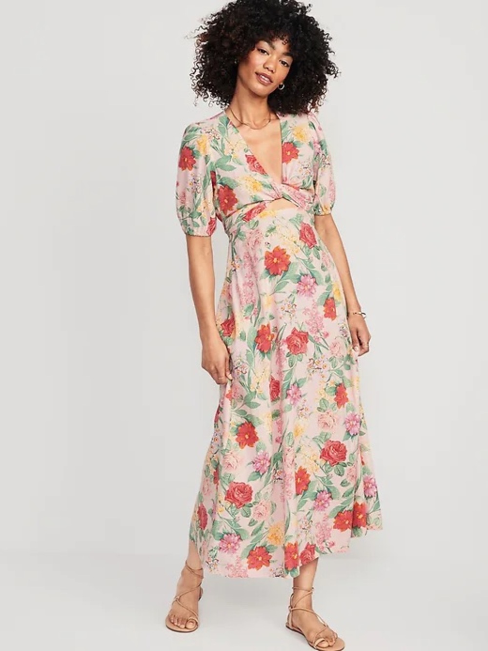 Old Navy Pink Floral Twist-Front Maxi Dress